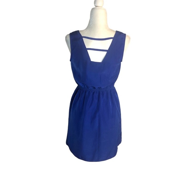 BeBop blue square v-neck dress with embellishments along neckline, Medium - Picture 3 of 7